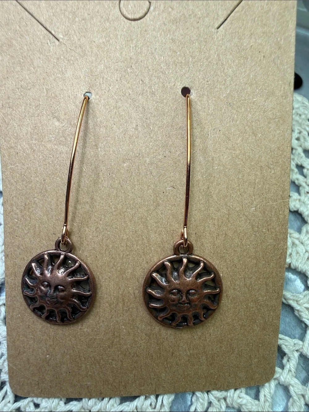 Sunface Drop Earrings in Antiqued Copper